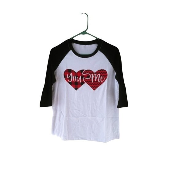 Women's Long Sleeve You &‎ Me Hearts Raglan Style Shirt NEW - Picture 1 of 7